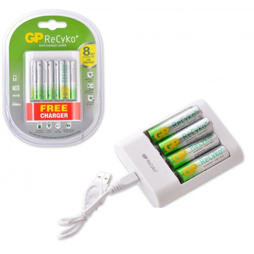 verzekering Springen koppeling Batterij Lader GP Recyko 4x 2000 mAh USB